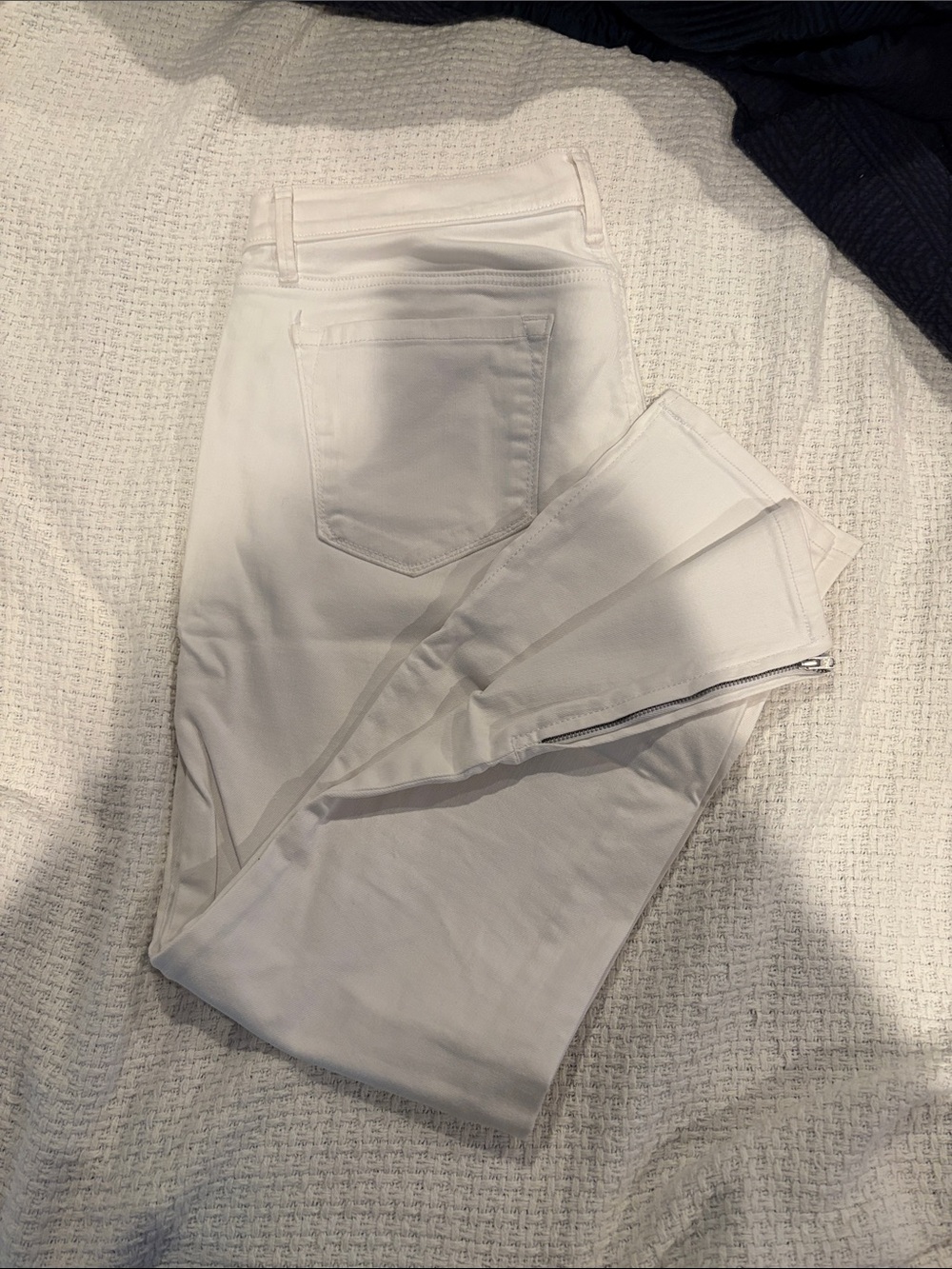 LOFT White Skinny Jeans with Zip Hem
